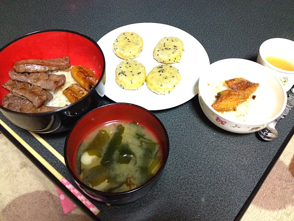 鰻丼•サツマイモばーぐ|うるしちかさん