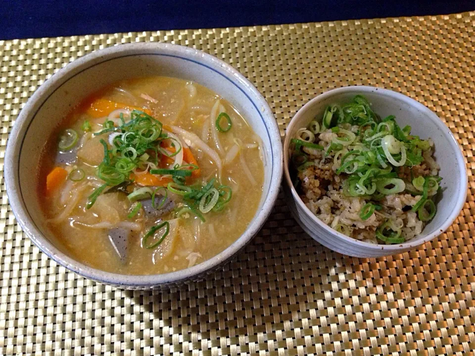 味噌バターうどんとイワシご飯|純さん