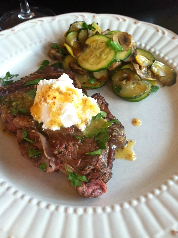 Snapdishの料理写真:Grilled Ribeye with Goat Cheese and Mustard Vinaigrette|K Goodnessさん