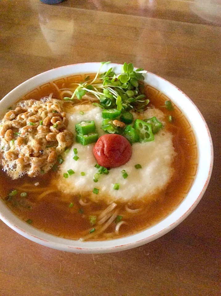 水菜のシャキシャキ山芋かけそばと納豆入り♫(^_^)v|Norio Fukudaさん