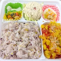 Snapdishの料理写真:チムチム日替りお弁当 インカの目覚めのチキンキャセロール トマト仕立て|Mikiさん