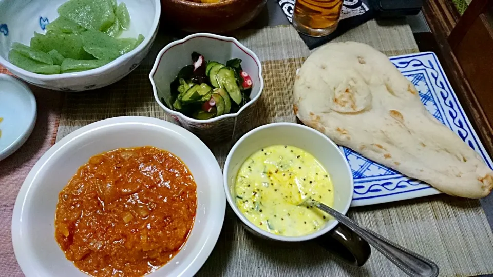 チキンカレー＆ライタ＆タコの酢の物|まぐろさん