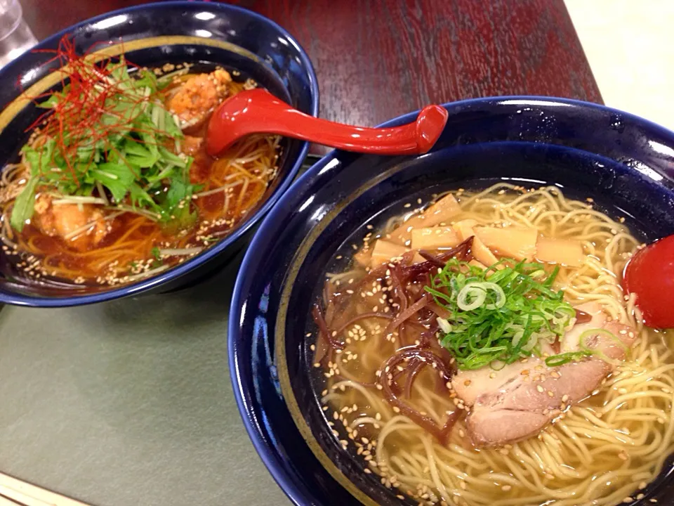 せんざんきラーメン（奥）と、瀬戸内きわみ塩ラーメン|うえのぶさん