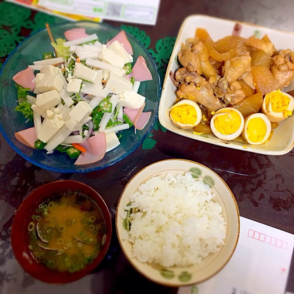 手羽元の煮物 豆腐サラダ|ぽんいおさん