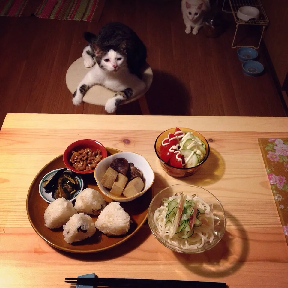 残り物で、和ンプレート。
と、冷やしうどん。|naouさん