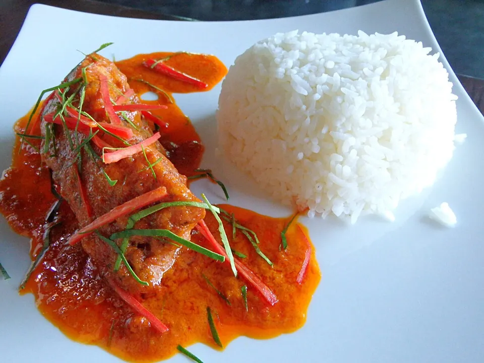 Spicy salmon with rice|jaszminnyさん