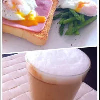 Snapdishの料理写真:Poached eggs with ham and asparagus|Jason Chanさん