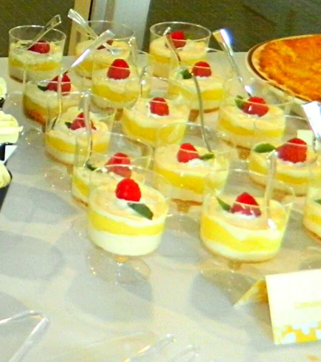 Lemon Parfaits ~ Graham crumb on bottom layered with Lemon Pie Filling and Lemon Whipped Cream Cheese Filling with Raspberry and Mint garnish|S Theoさん