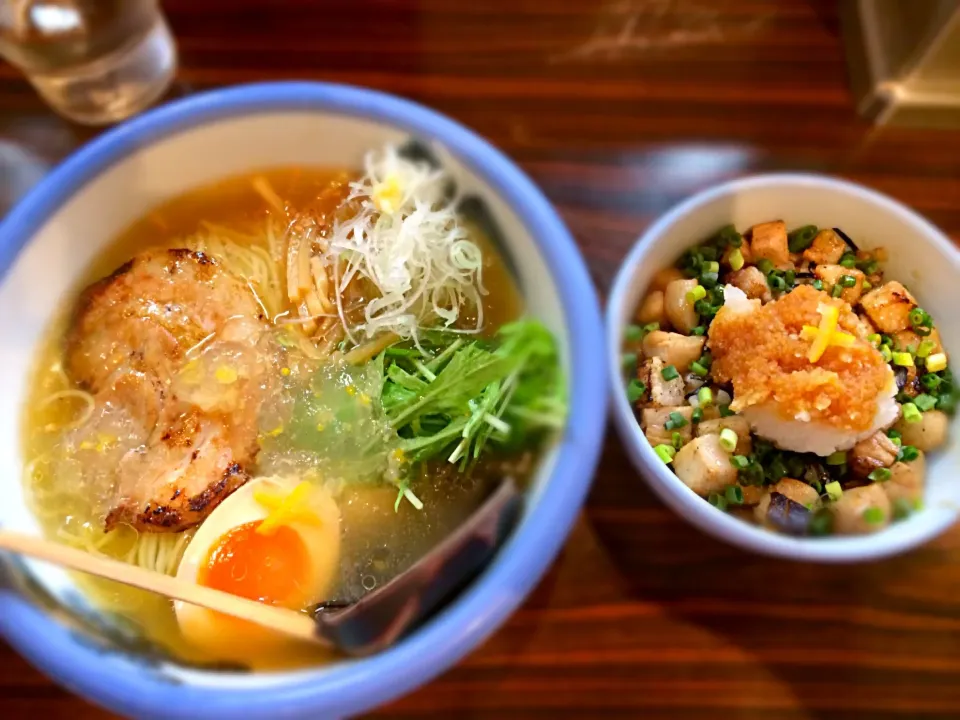 柚子冷やし塩ラーメン&炙りサイコロチャーシューご飯|Mabo Nagaiさん