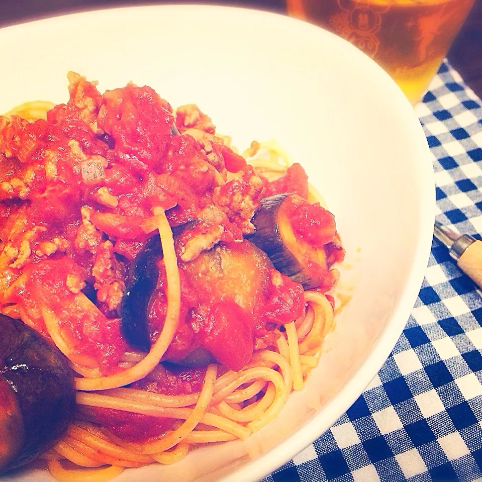 ナスと挽肉のトマトパスタ🍝|あさちゃんさん