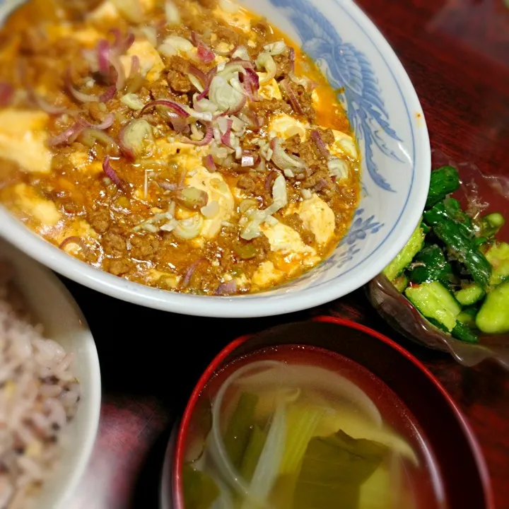 麻婆豆腐＆キュウリのたたき＆青梗菜の中華スープ|ともえさん