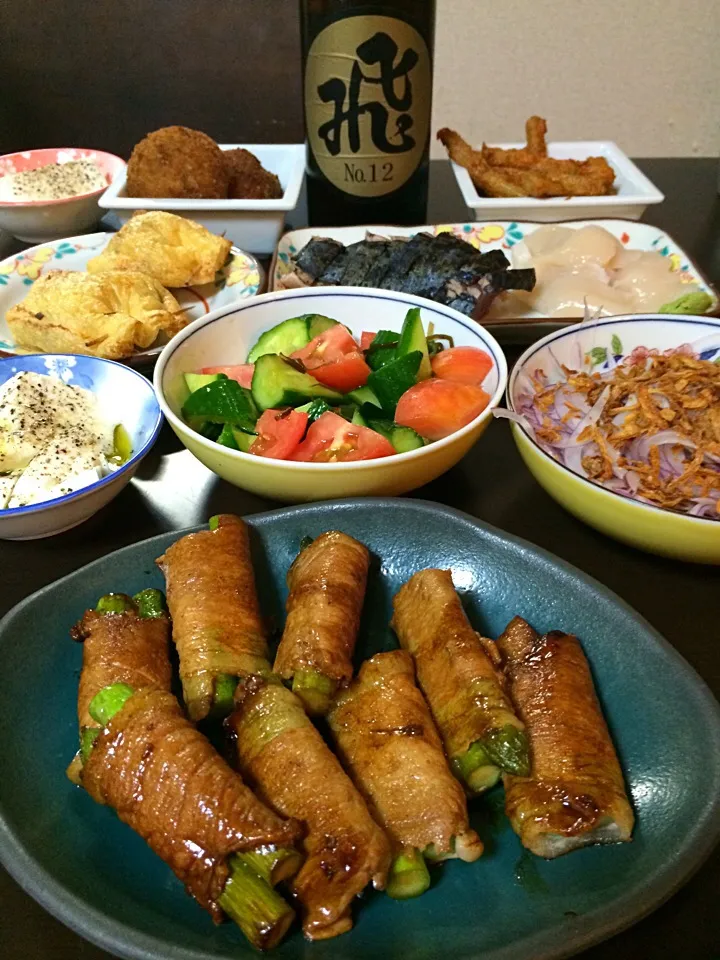 今日は奥様が作ったアスパラ肉巻きがメインの家居酒屋|ままぞうさん