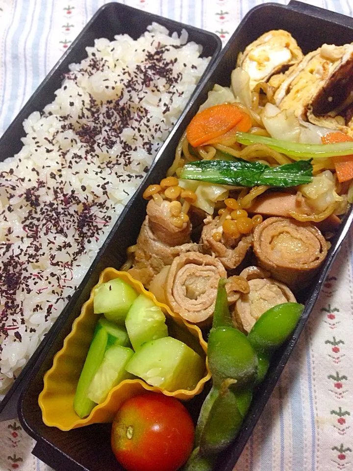 焼そば、エノキ肉巻き弁当|ゆかりすさん