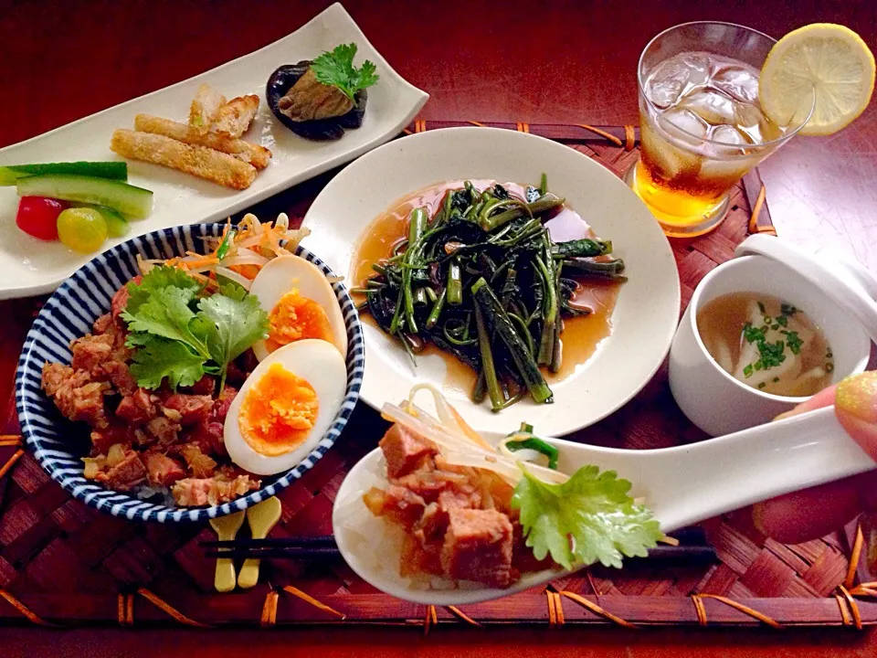 Today's Dinner🍴前菜･水餃湯･炒甕菜･魯肉飯|🌈Ami🍻さん