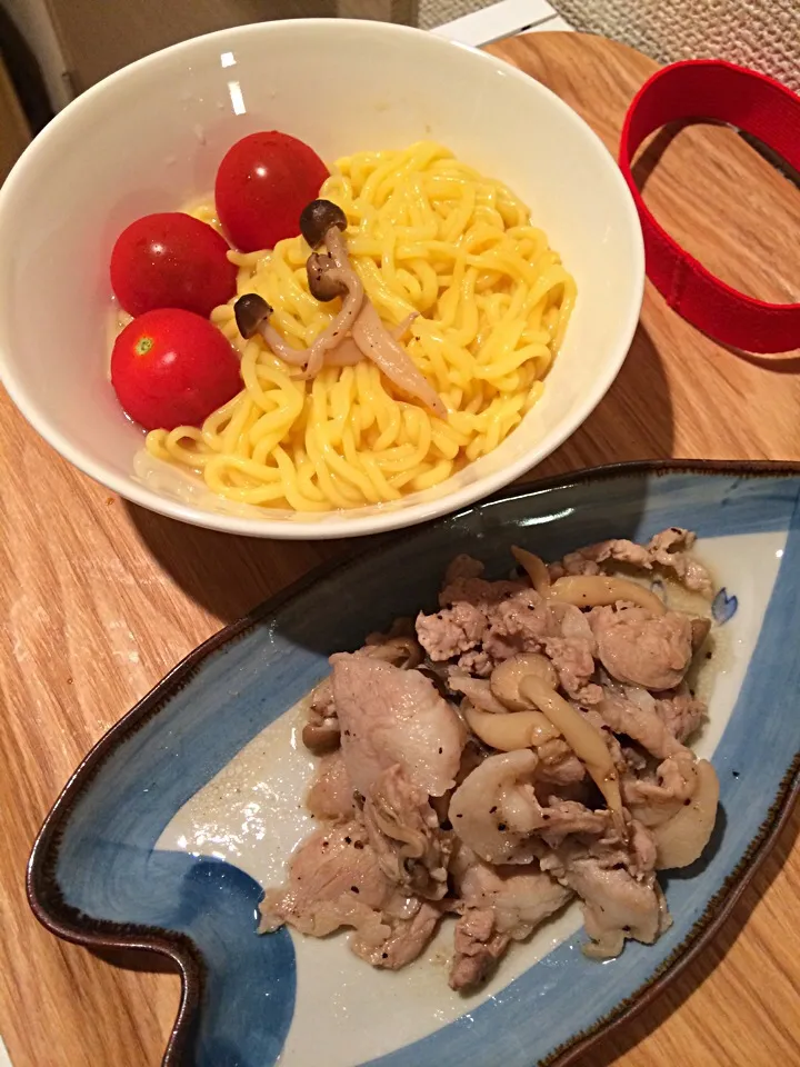 豚の黒胡椒炒めと冷麺|ryookkkkoさん