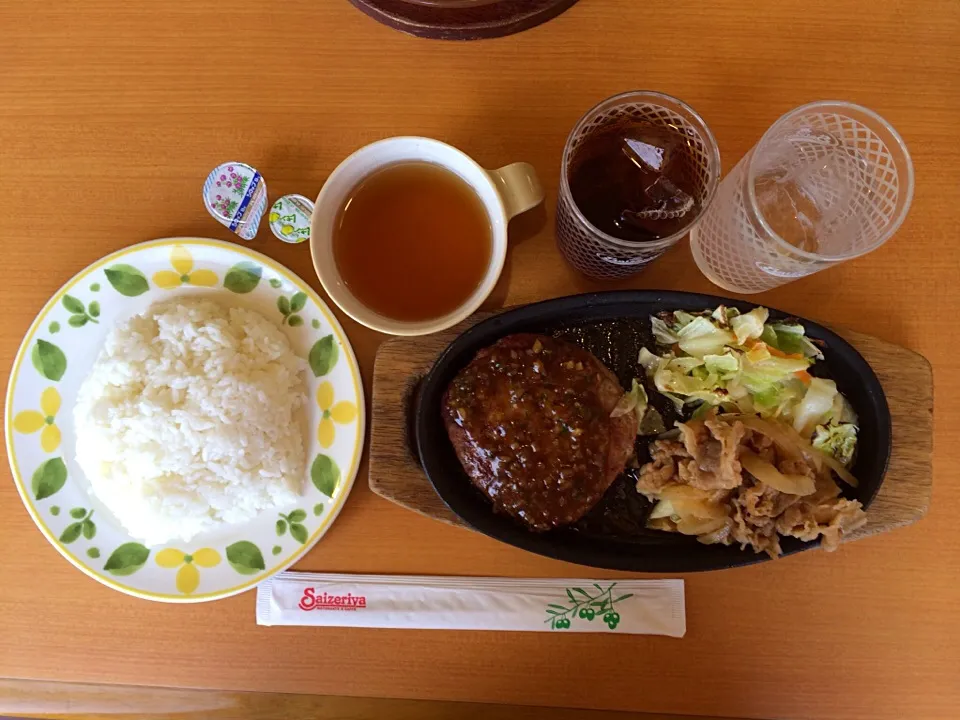 ハンバーグ&ポーク焼肉ランチ|ばーさんさん