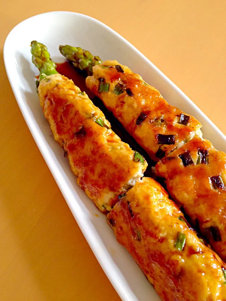 アスパラの豆腐つくね巻き|のんこさん