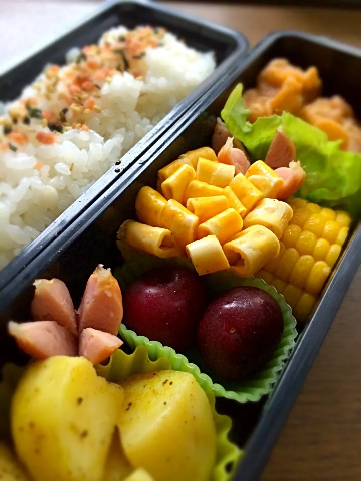 Snapdishの料理写真:中坊弁当🌸今日で一学期が終わり❗️さぁ、夏休み🌻勉強、勉強❗️😤|はやちんさん