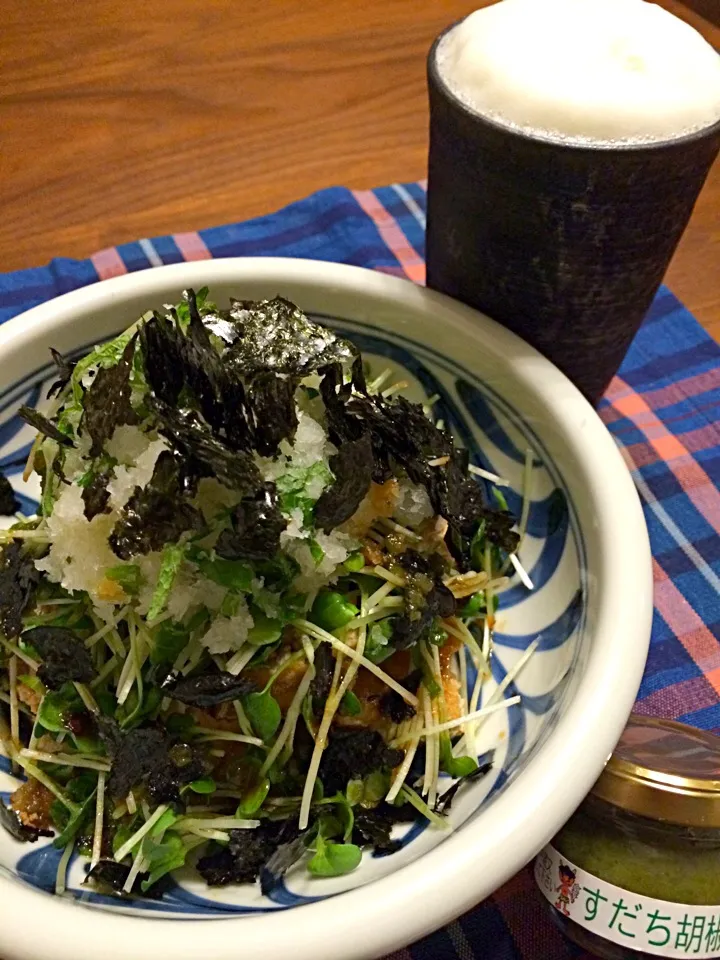 Snapdishの料理写真:焼き厚揚げの薬味たっぷりのせ、すだち胡椒風味|Norikoさん