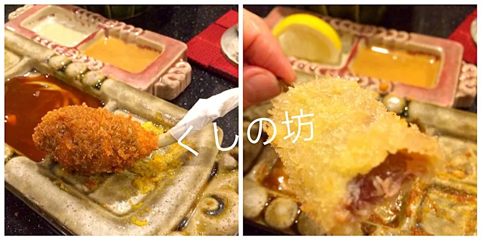 Snapdishの料理写真:鶏てばとマグロの串揚げ|クリスマスローズさん