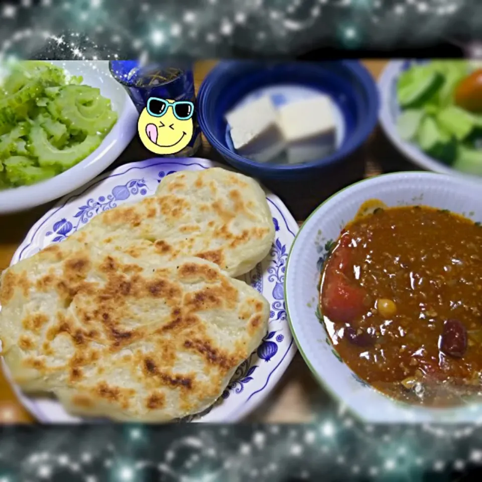 Homemade nan & beans keema curry 初めての手作りナンとキーマカレー＋ゴーヤ|cocoaさん