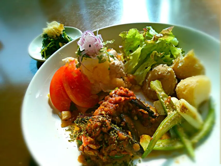 本日の利用者さんの夕食

大根おろしの豚しゃぶ
茄子とレンズ豆のアラビアータ
焼きネギ&オクラ　クミンの香り
新じゃがの粉ふきいも
モロヘイヤのお浸し
ご飯
味噌汁|Ikushiro Kusanoさん