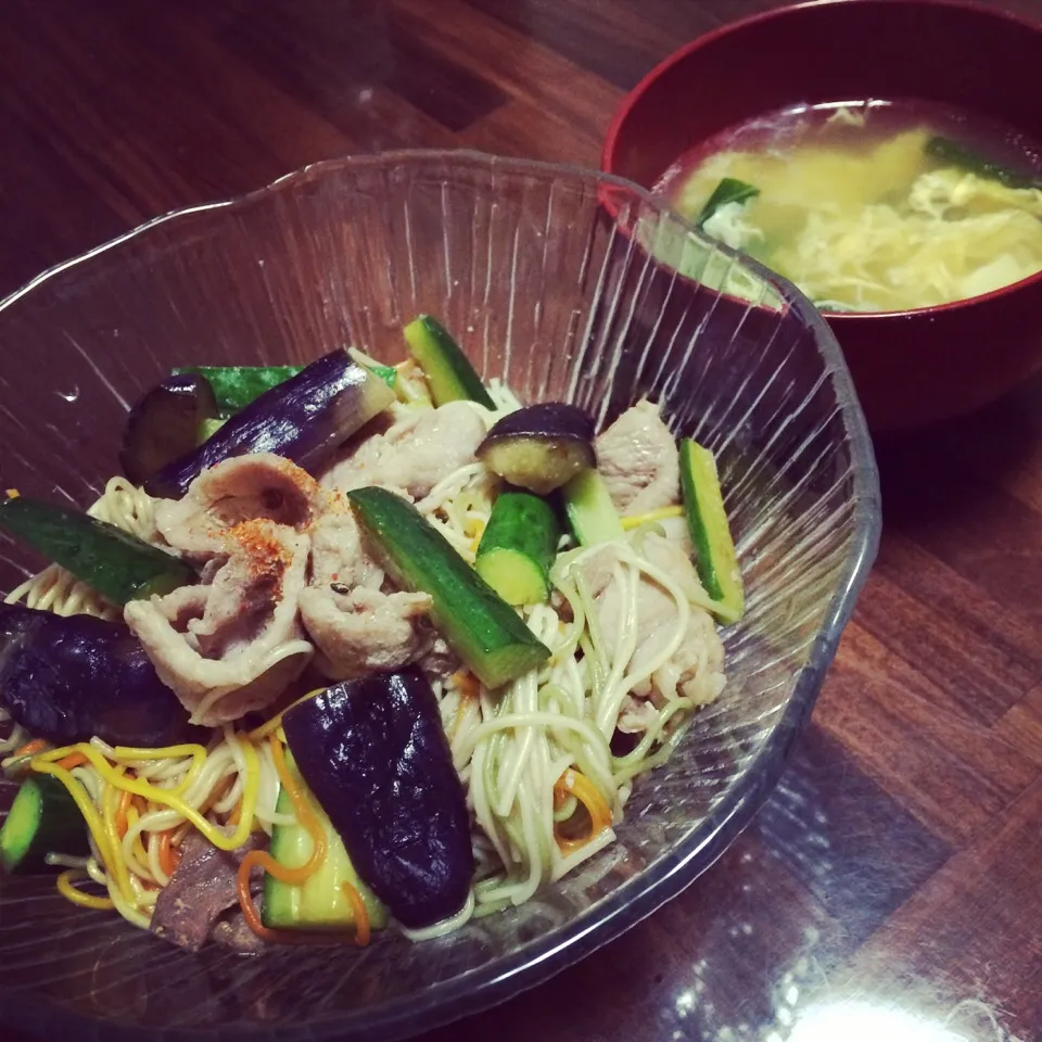 茄子豚きゅうりの焼きそうめん|ゆさん