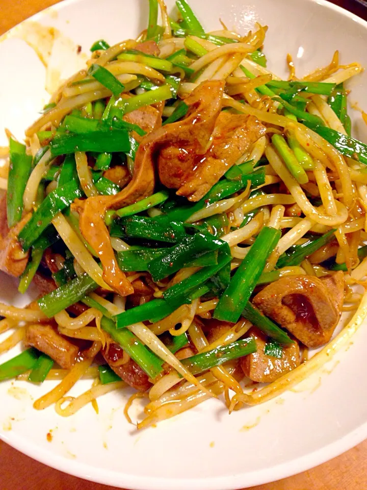 息子考案のカレー味プラスのレバニラ炒め再び！^_^|中華蕎麦 銀時さん