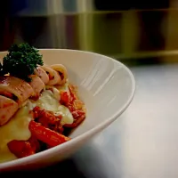 Snapdishの料理写真:Stuffed squid in cheesy Penne pasta|Haze Chuaさん