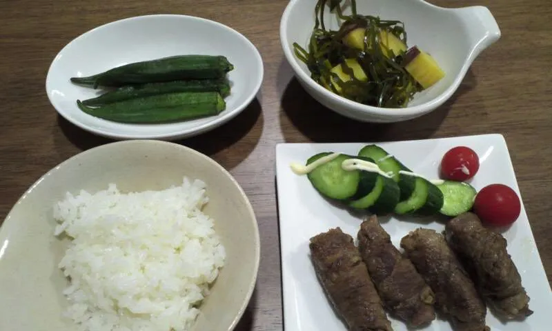 Snapdishの料理写真:舞茸の牛肉巻き
薩摩芋と昆布の煮物
オクラの煮浸し|こやまさん