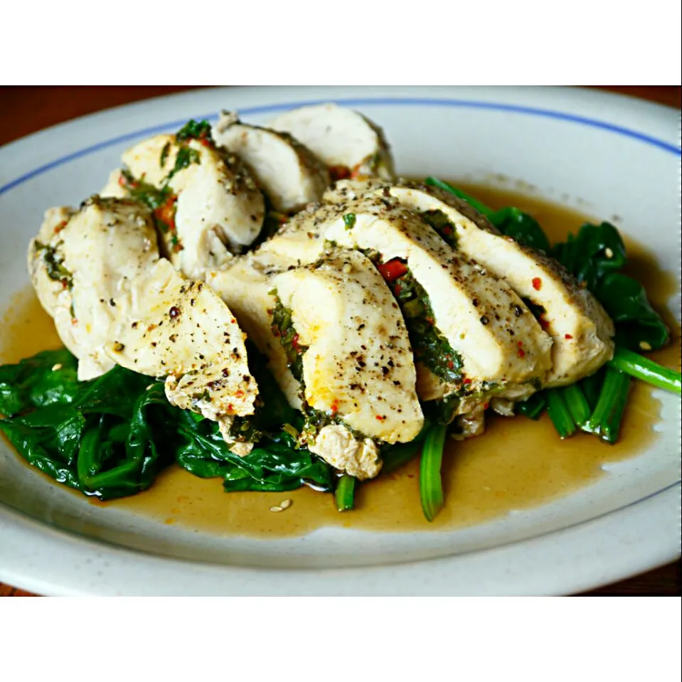 steamed chicken breast with spinach|linlinma21さん