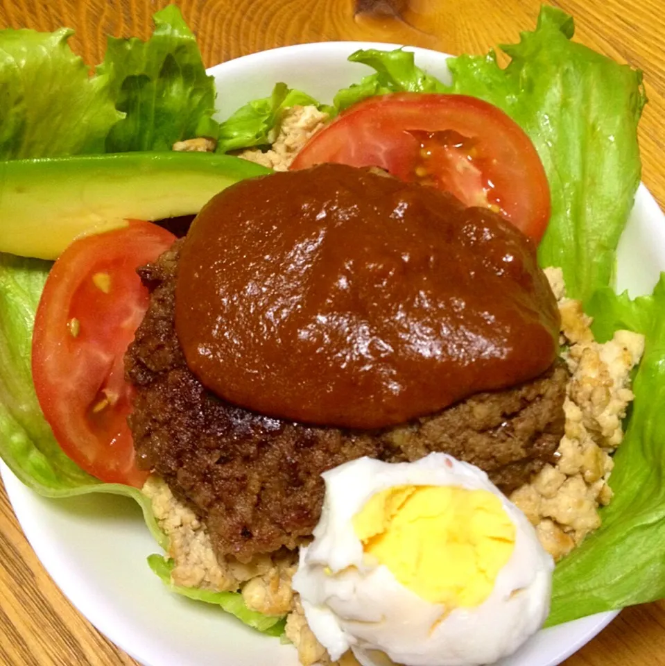 ロコモコ糖質制限メニューなので豆腐のもどきご飯で|まこさん