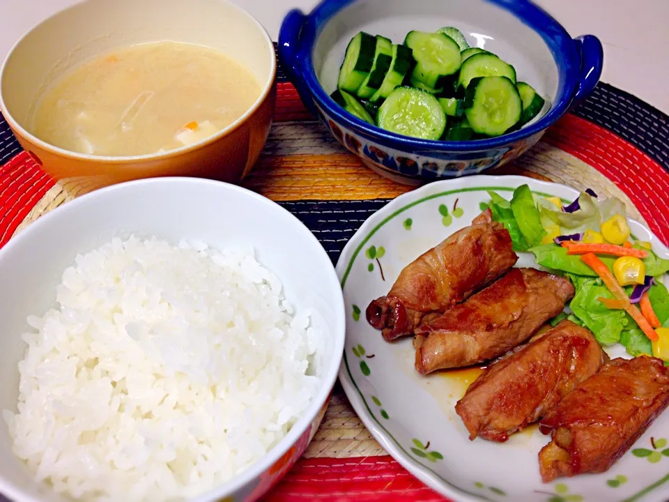 冷凍ポテトの肉巻き 定食|チビミミさん