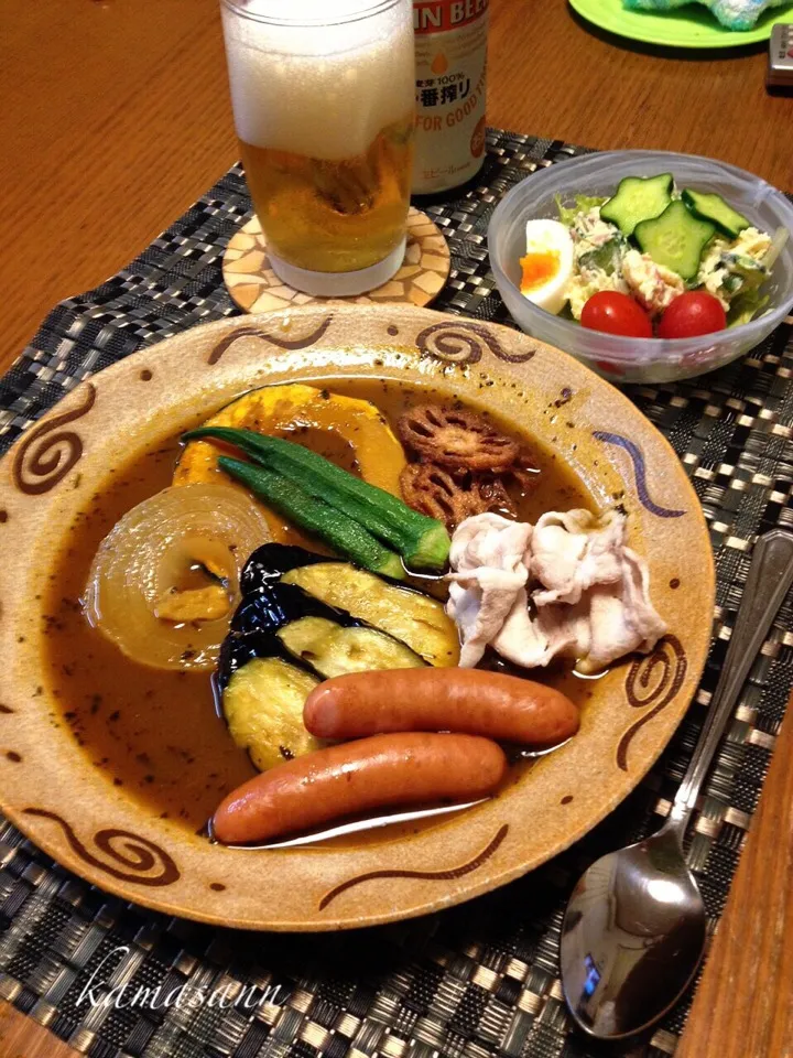 Snapdishの料理写真:スープカレー🍛ポテサラ♪|かまさん