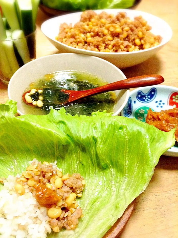 大豆の水煮→煮汁のスープ→ひき肉と大豆のそぼろ|かずきっちんさん