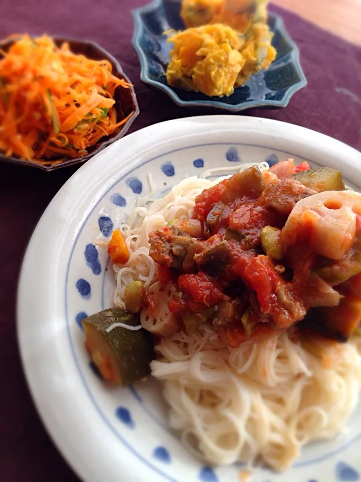 真夏の休日ランチ☆ラタトゥイユそうめんと副菜2種|coterieさん