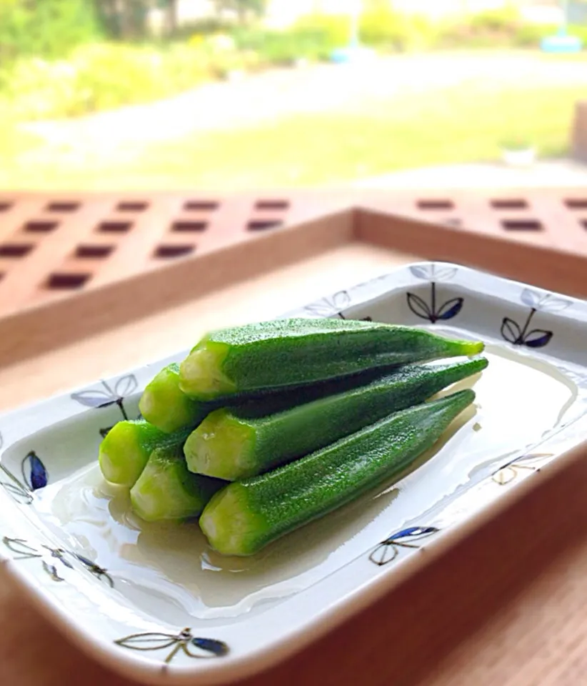 Snapdishの料理写真:オクラの柚子胡椒浸し♪|くにぽんさん