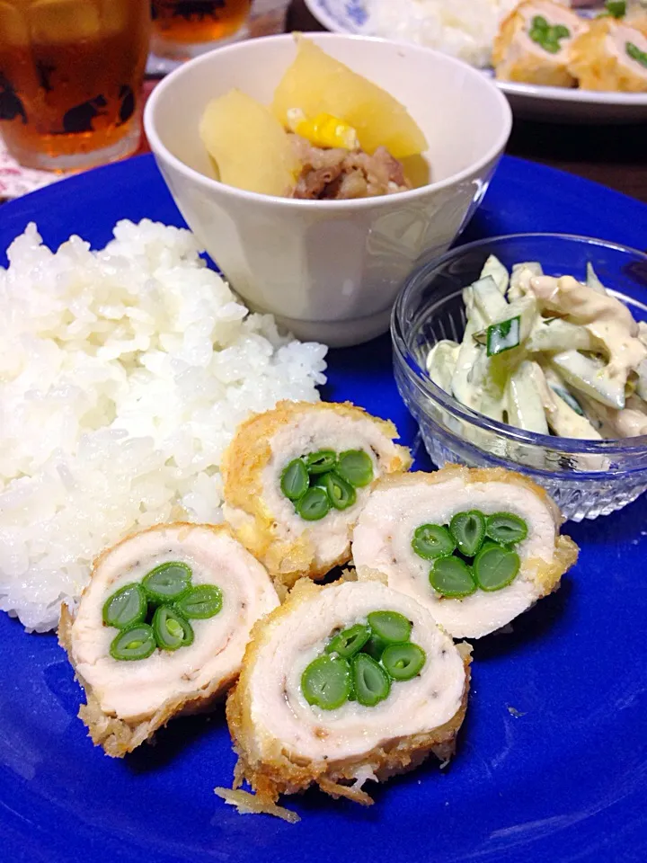 ささみロールカツと塩肉じゃが|こんこんさん