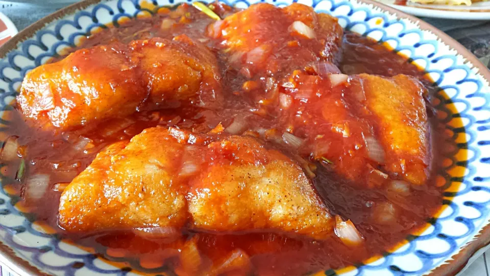 mom's fried fish with sweet tomato sauce|genさん