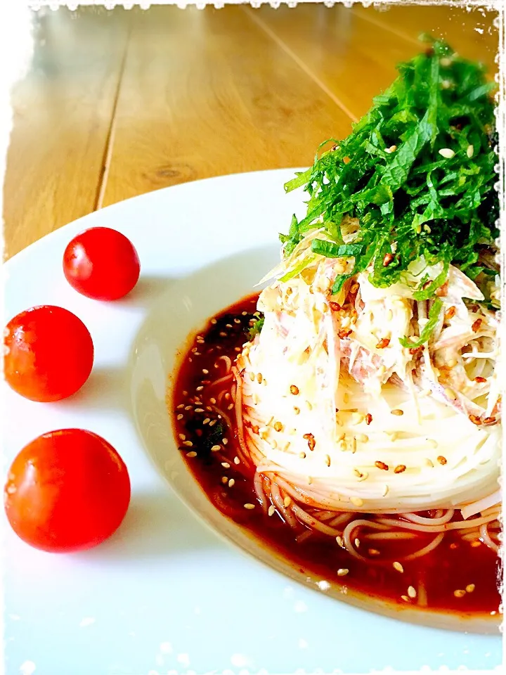 ゆきさんの料理 みょうがのマヨおかか和え♪on素麺🎐|みずほさん