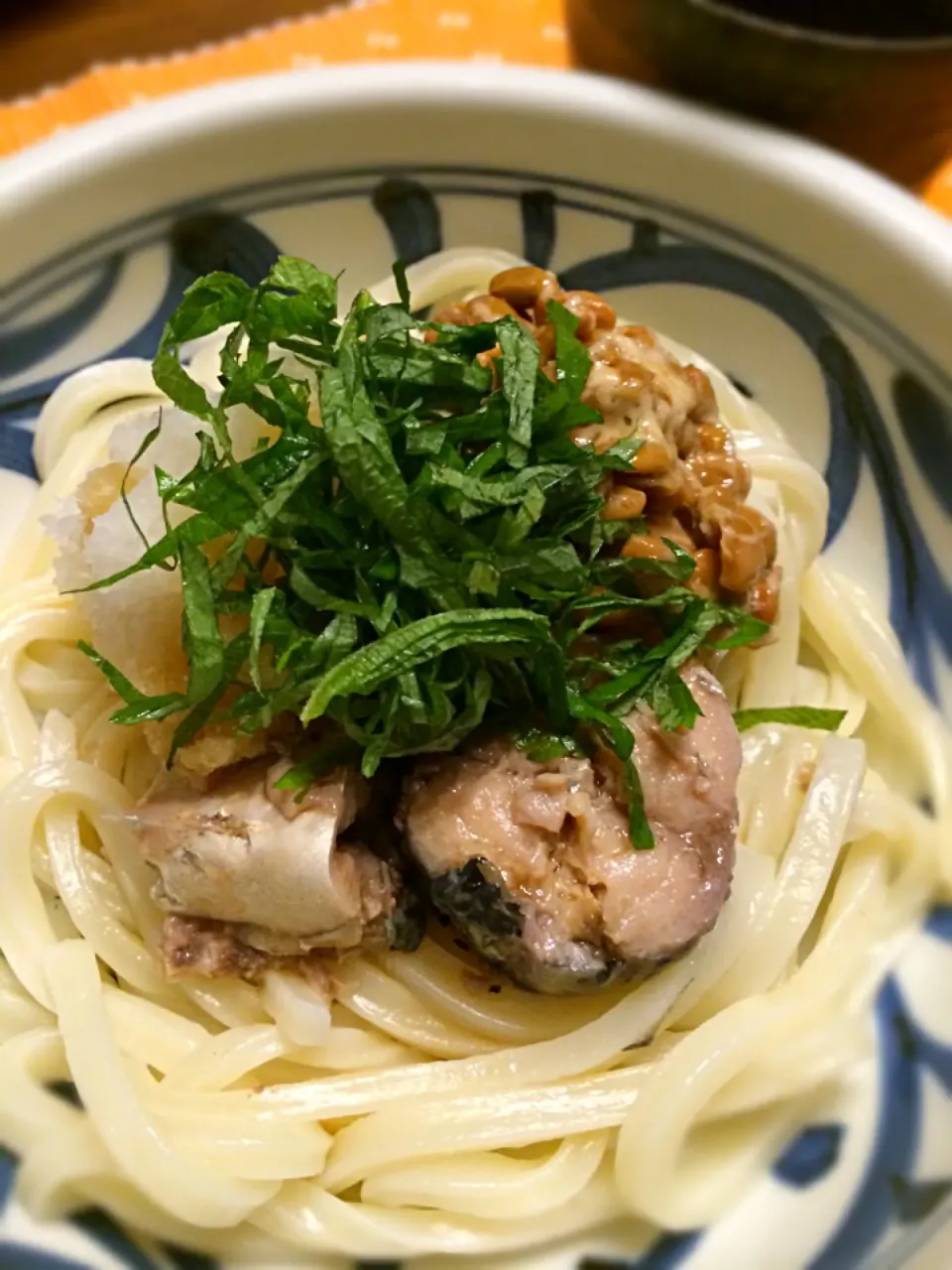 Snapdishの料理写真:鯖缶・納豆・おろしうどん|Norikoさん