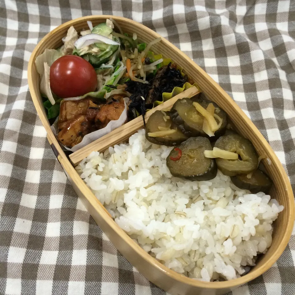 弁当（鶏肉ケチャップ炒め、ひじき、きんぴら、春雨サラダ、キュウリ醤油漬け）|SasaMasa213さん