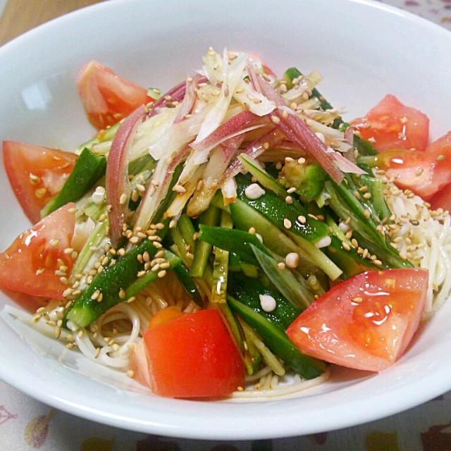 月3 日 トマト オクラ きゅうり 茗荷のサラダそうめん いもこ Snapdish スナップディッシュ Id Ymkxva