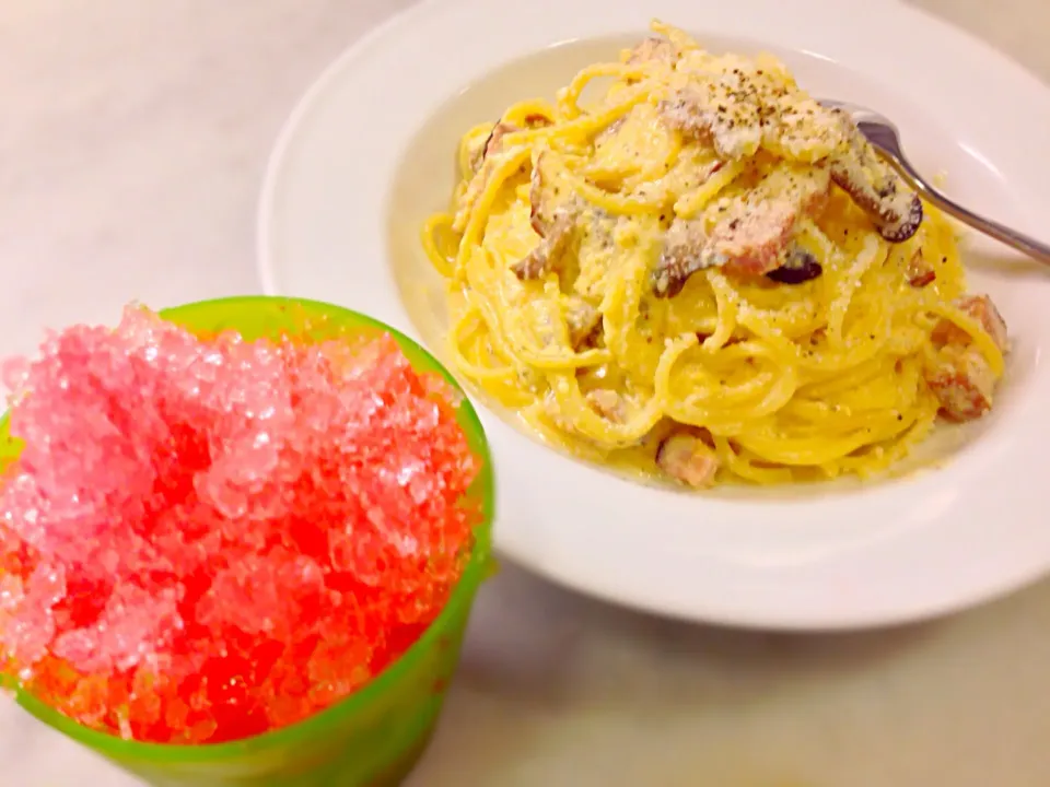 カルボナーラとかき氷|うぃんぐるさん