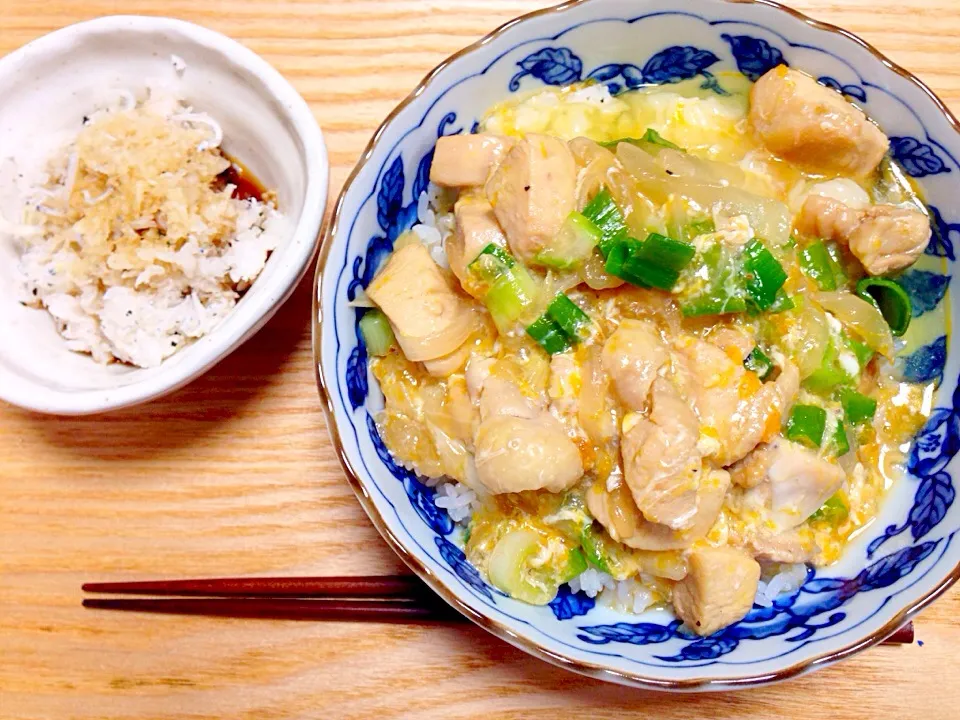 Snapdishの料理写真:親子丼、じゃこおろしポン酢✧*|Makiさん