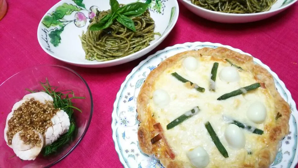 Snapdishの料理写真:今夜は、豆腐のキッシュ♪バジルのジェノベーゼパスタ♪|ゆっこさん