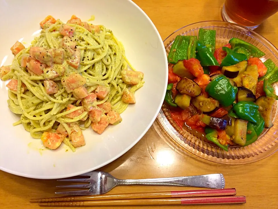 冷製ジェノベーゼと夏野菜のピリ辛タイ風炒め|鈴木菜月さん