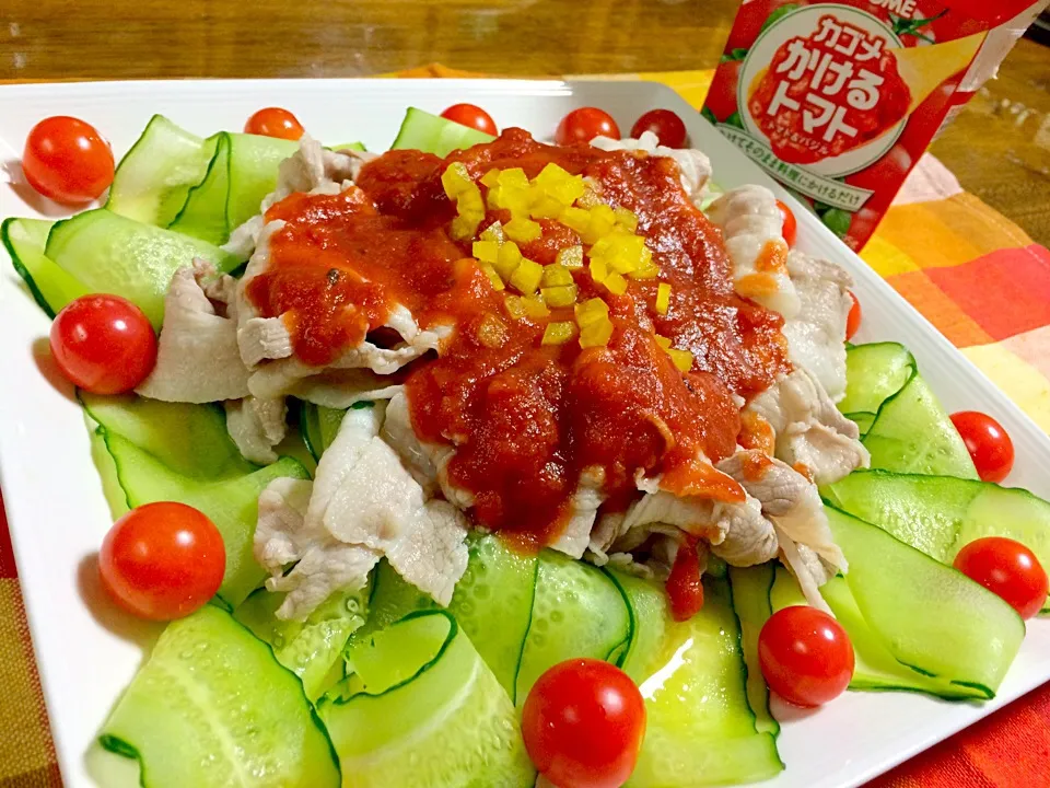 カゴメトマトケチャップさんの料理 冷しゃぶにかけるトマト【つくったよでプレゼント♪】|くみさんさん