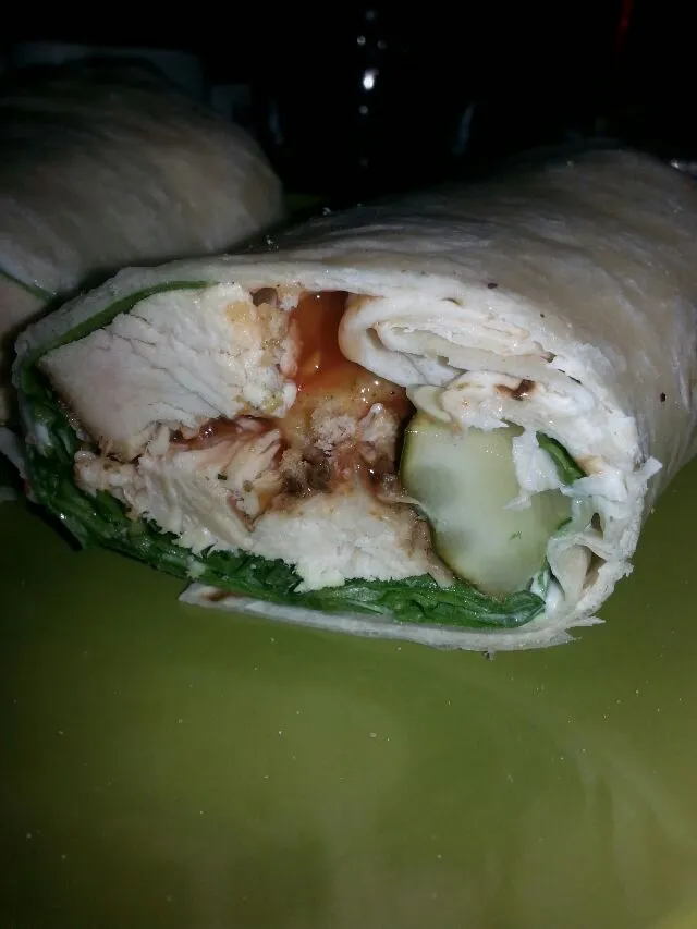 grilled buffalo chix wrap with mayo,  spinach,  croutons and a pickle! !|Polly Gelfusoさん