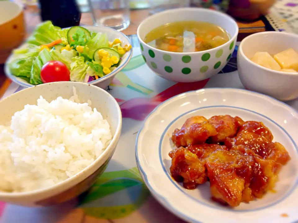 鶏肉の照り焼き ランチ🍴|チビミミさん